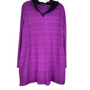 Title Nine Purple Hooded Perforated Mesh Swimsuit Cover Dress Women's XL Beach